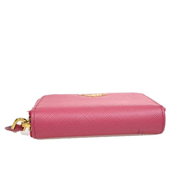 PRADA Logo Saffiano Compact Zipper Around Coin Wallet Leather Pink GHW 38KA657 - Picture 6 of 16